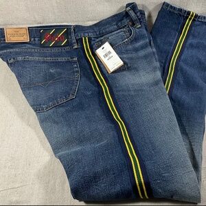 Polo Ralph Lauren Green & Yellow Striped Varick Slim Straight Jeans  36x34 NWT